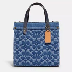 Coach Signature Denim Tote with Black Handles